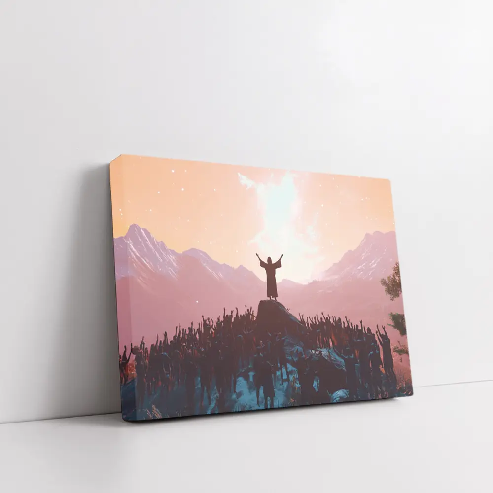 Jesus Preaching To Crowd Mountain Sunset – Wall Art