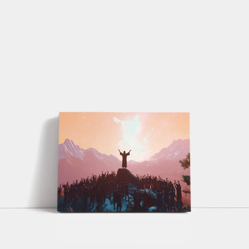 Jesus Preaching To Crowd Mountain Sunset – Wall Art