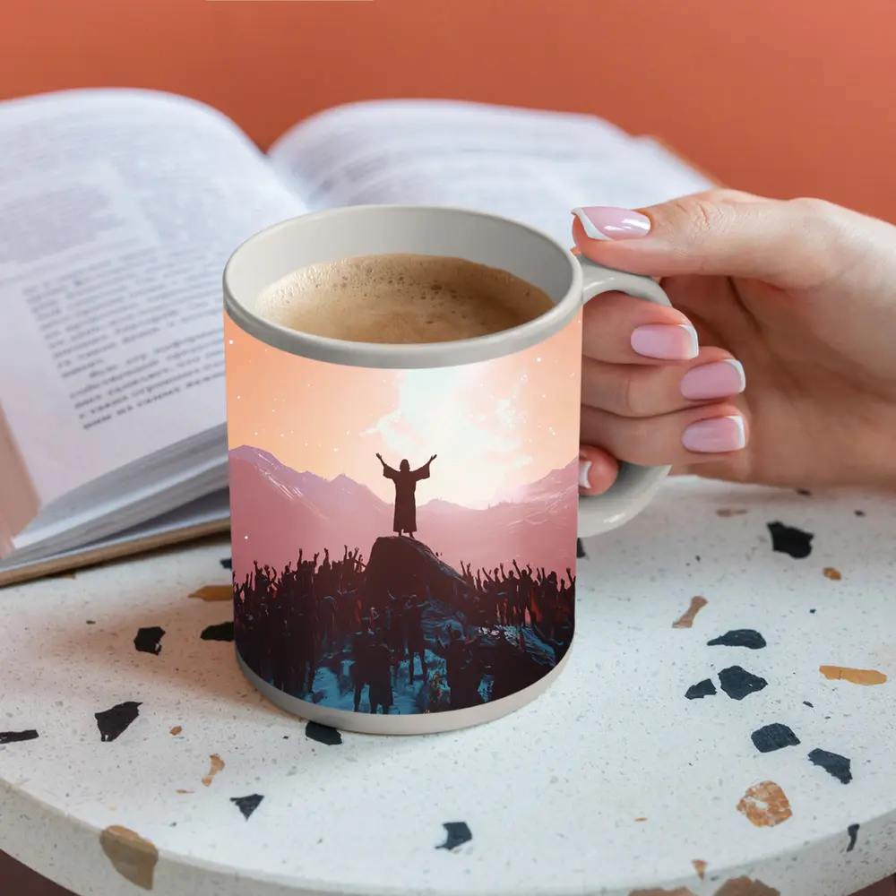 Jesus Preaching To Crowd Mountain Sunset – Mugs