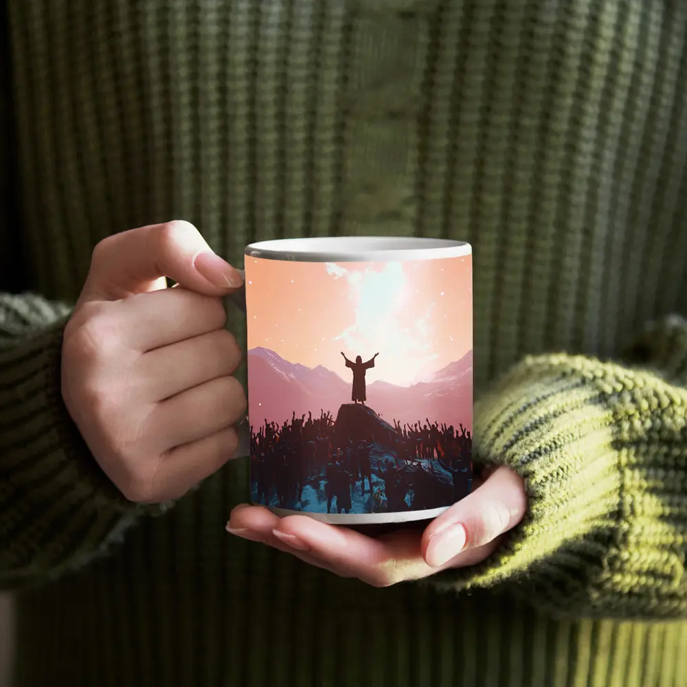 Jesus Preaching To Crowd Mountain Sunset – Mugs