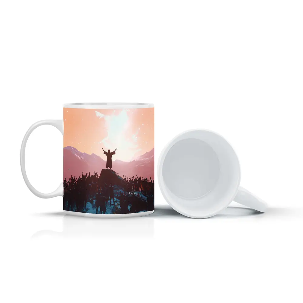 Jesus Preaching To Crowd Mountain Sunset – Mugs