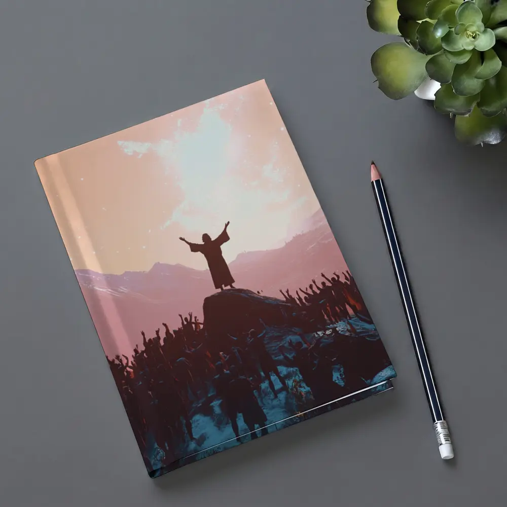 Jesus Preaching To Crowd Mountain Sunset – Notebooks