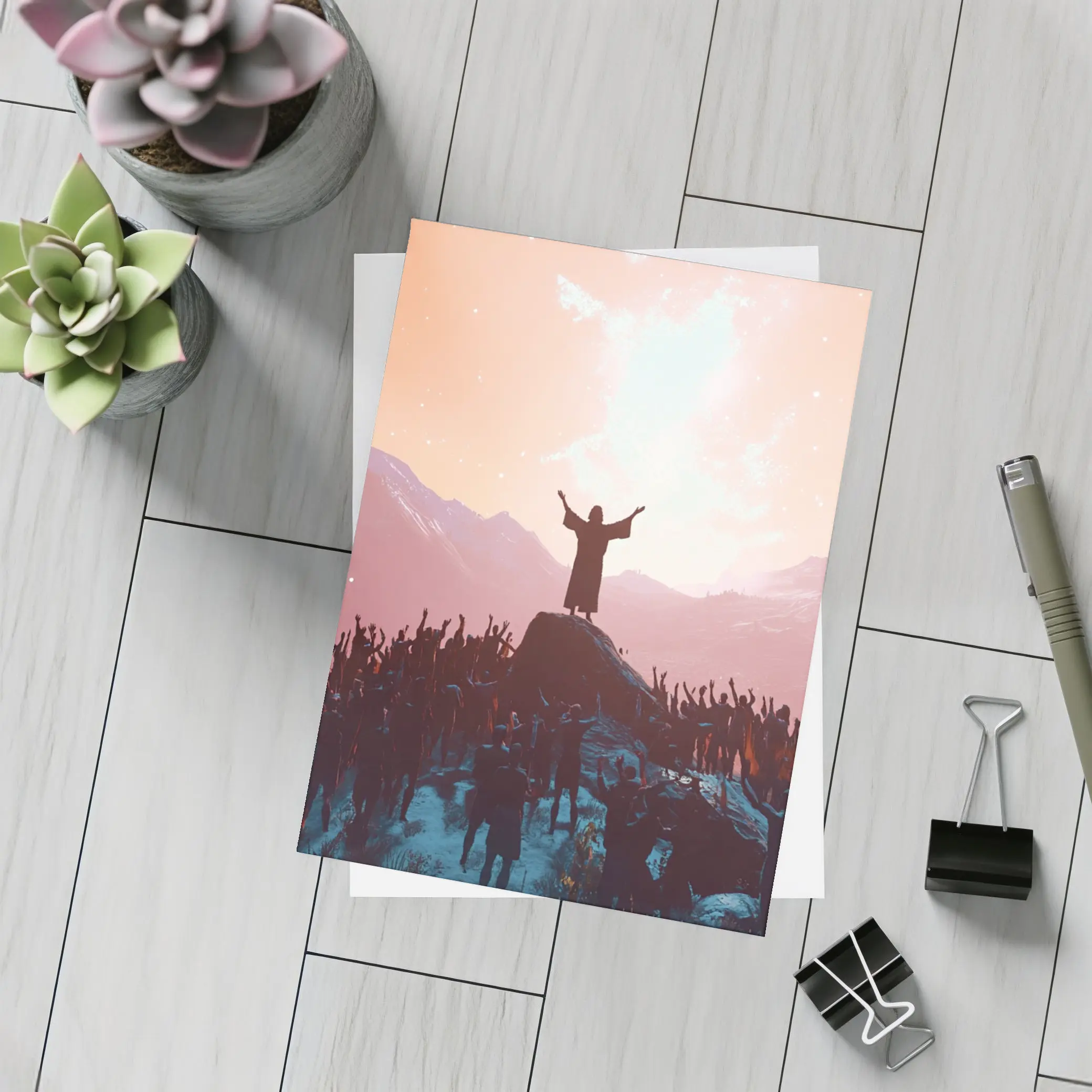 Jesus Preaching To Crowd Mountain Sunset – Postcards