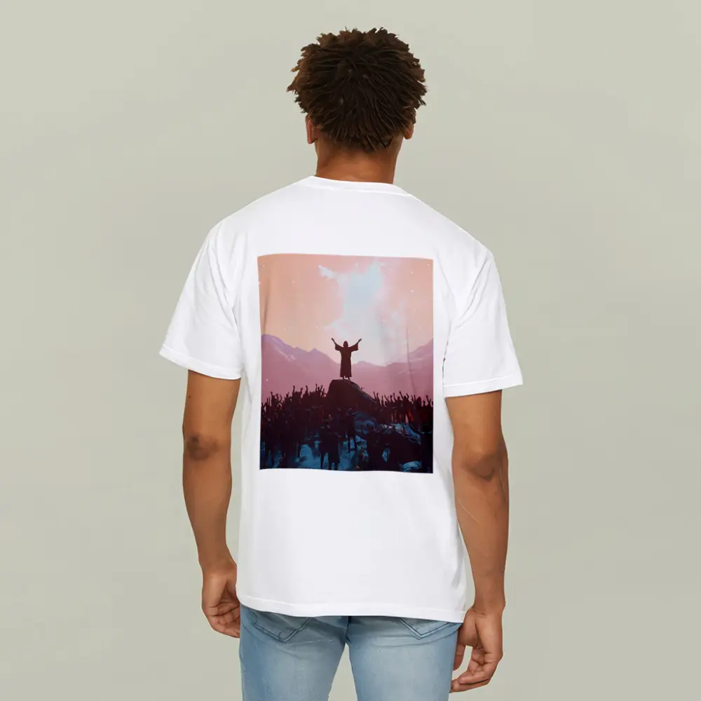 Jesus Preaching To Crowd Mountain Sunset – T-Shirts