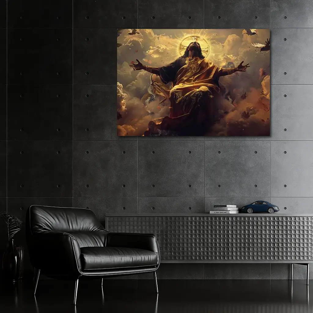 Jesus Christ Ascending Gold Divine Clouds Art – Wall Art