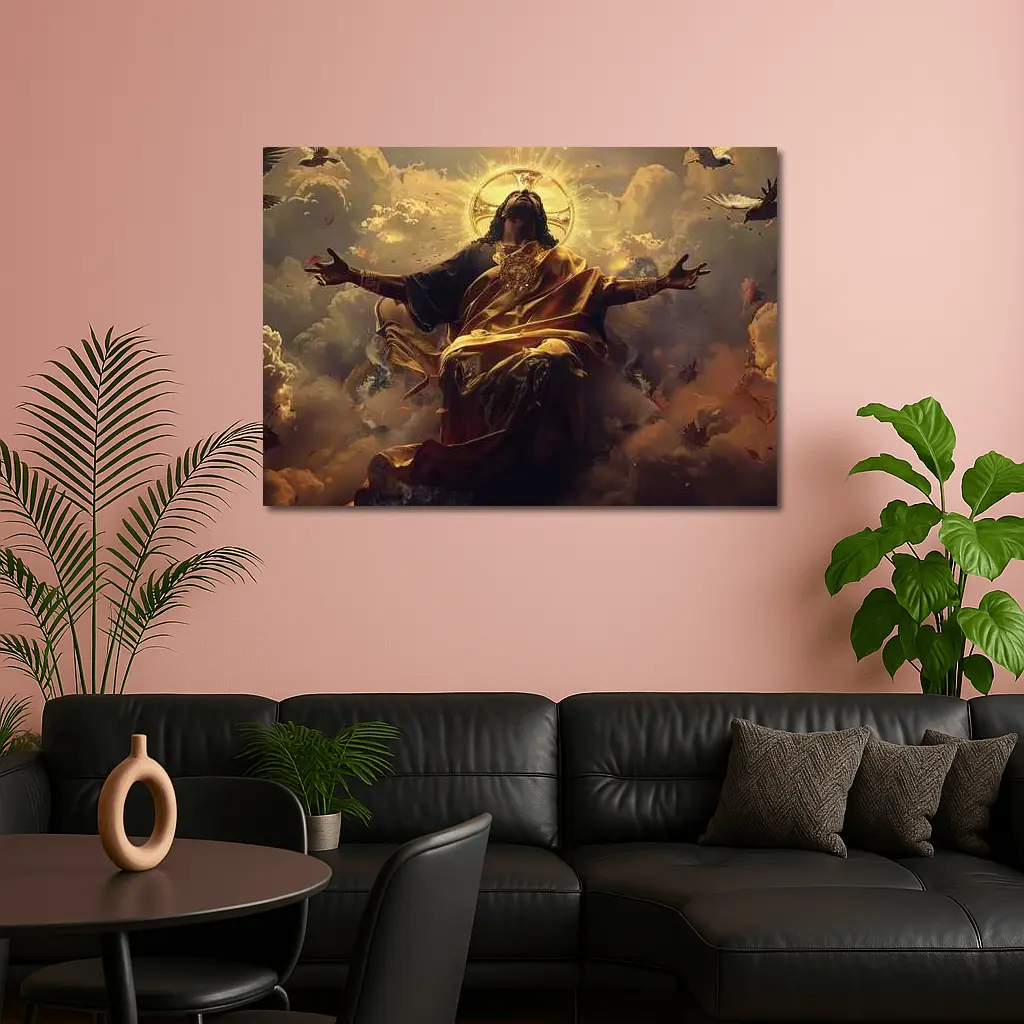 Jesus Christ Ascending Gold Divine Clouds Art – Wall Art