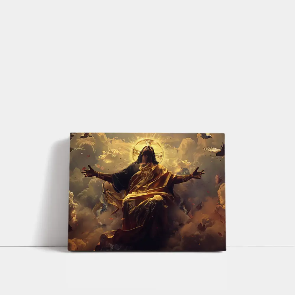 Jesus Christ Ascending Gold Divine Clouds Art – Wall Art
