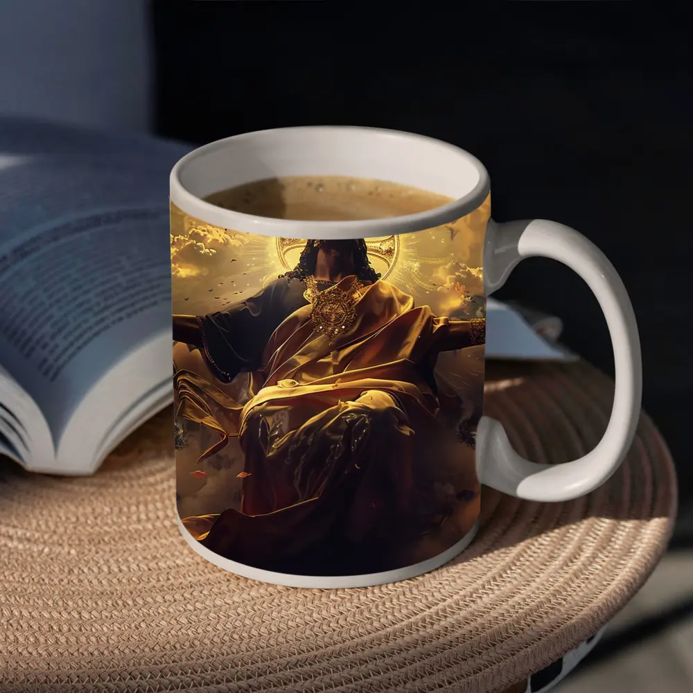 Jesus Christ Ascending Gold Divine Clouds Art – Mugs