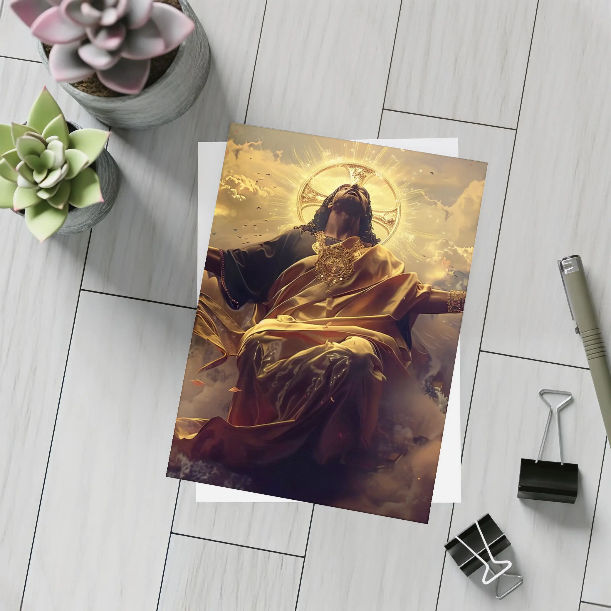 Jesus Christ Ascending Gold Divine Clouds Art – Postcards