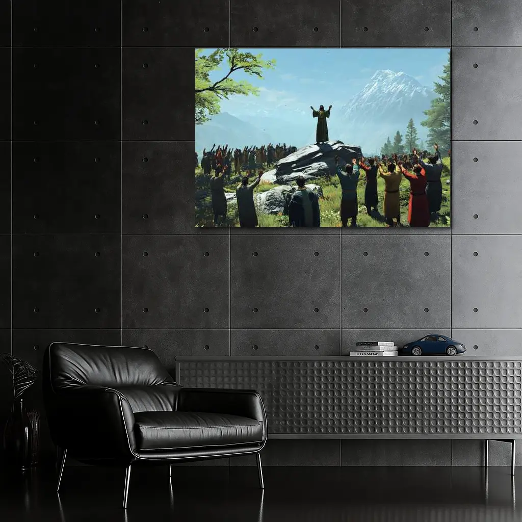 Jesus Preaching to Crowd Mountain Landscape – Wall Art