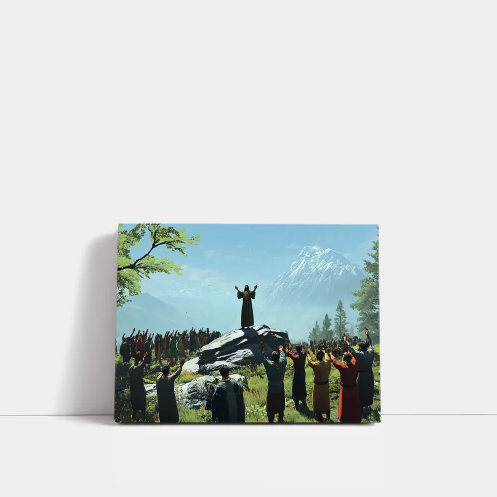 Jesus Preaching to Crowd Mountain Landscape – Wall Art