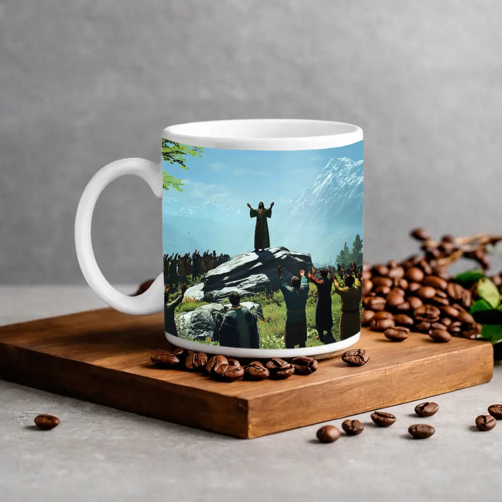 Jesus Preaching to Crowd Mountain Landscape – Mugs