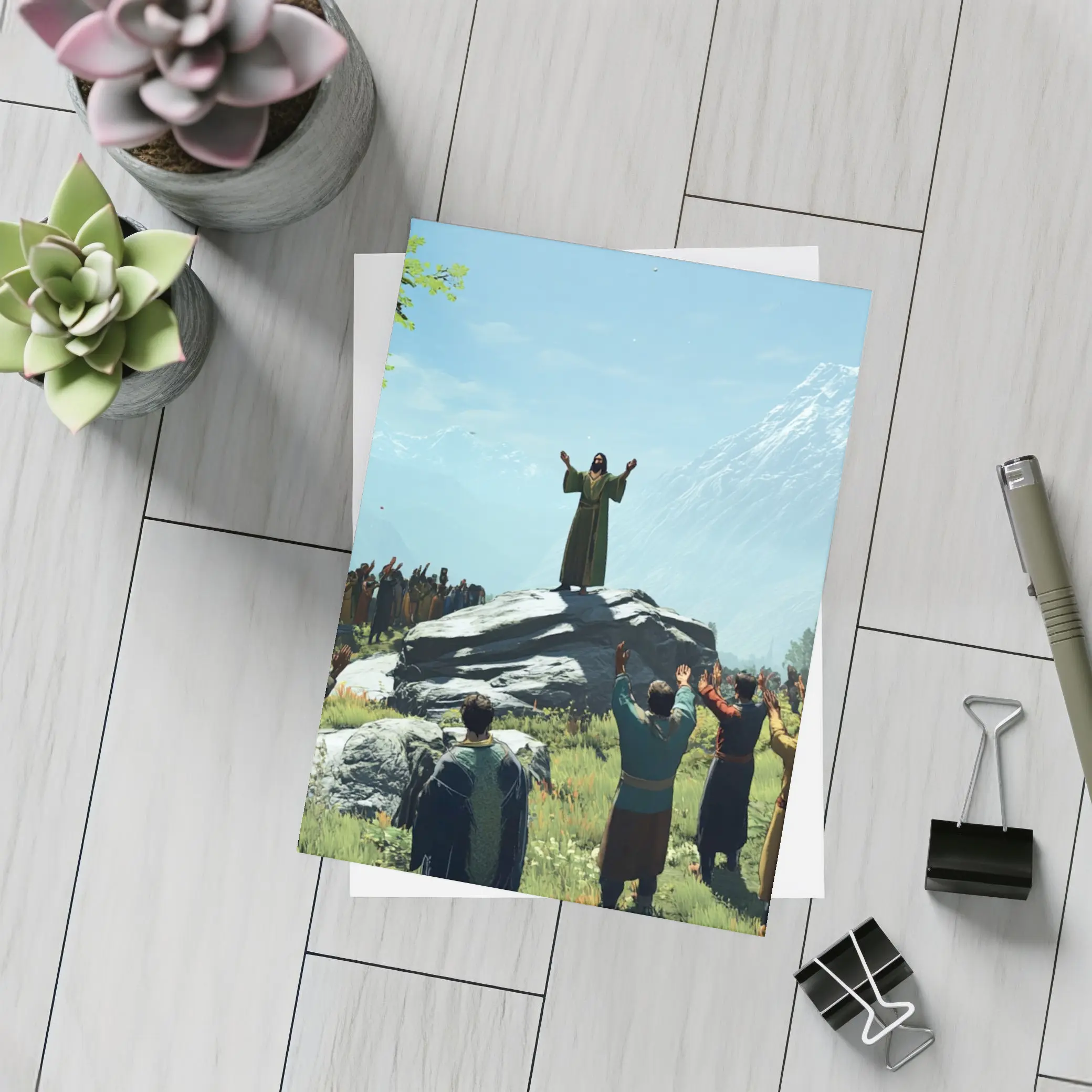Jesus Preaching to Crowd Mountain Landscape – Postcards