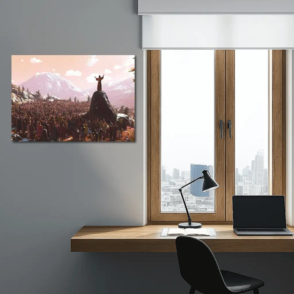 Jesus Preaching to Crowd Mountain Landscape – Wall Art