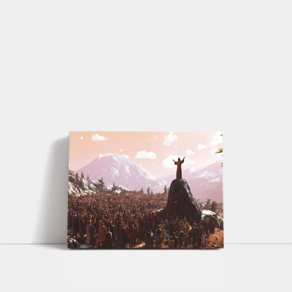 Jesus Preaching to Crowd Mountain Landscape – Wall Art