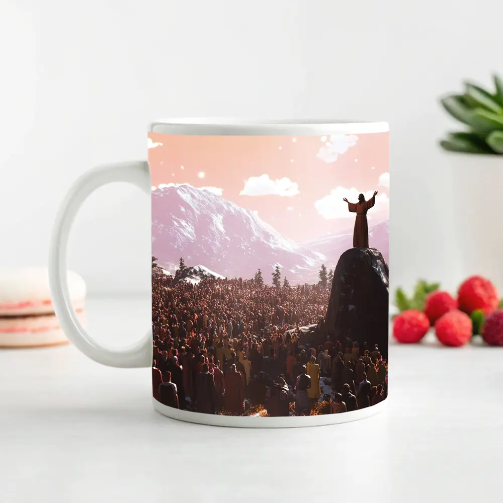 Jesus Preaching to Crowd Mountain Landscape – Mugs