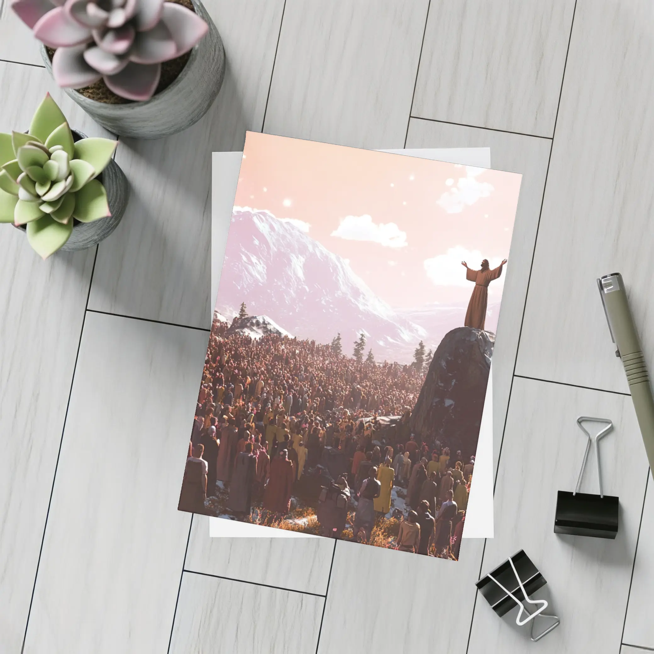 Jesus Preaching to Crowd Mountain Landscape – Postcards