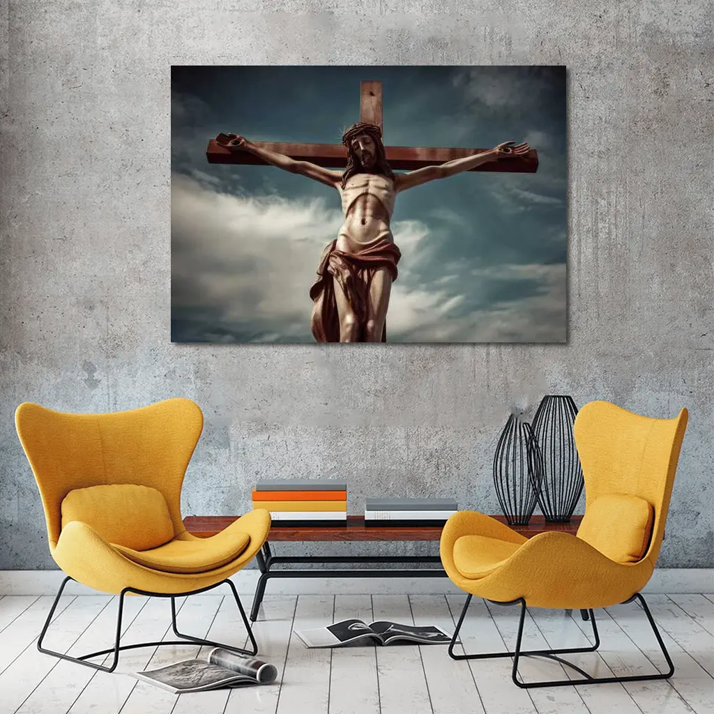 Jesus Christ Crucifixion Statue Dramatic Sky – Wall Art