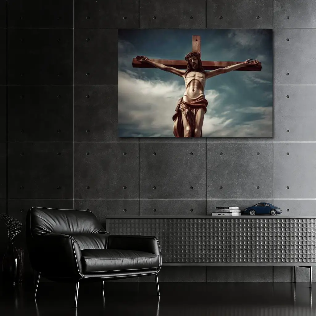 Jesus Christ Crucifixion Statue Dramatic Sky – Wall Art