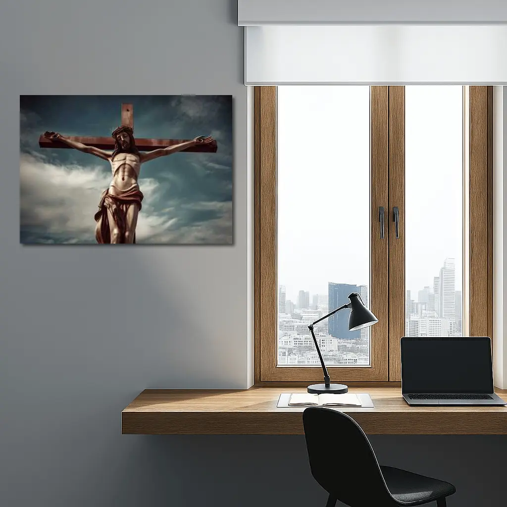 Jesus Christ Crucifixion Statue Dramatic Sky – Wall Art