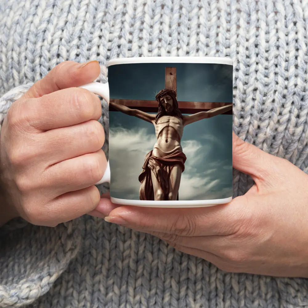 Jesus Christ Crucifixion Statue Dramatic Sky – Mugs
