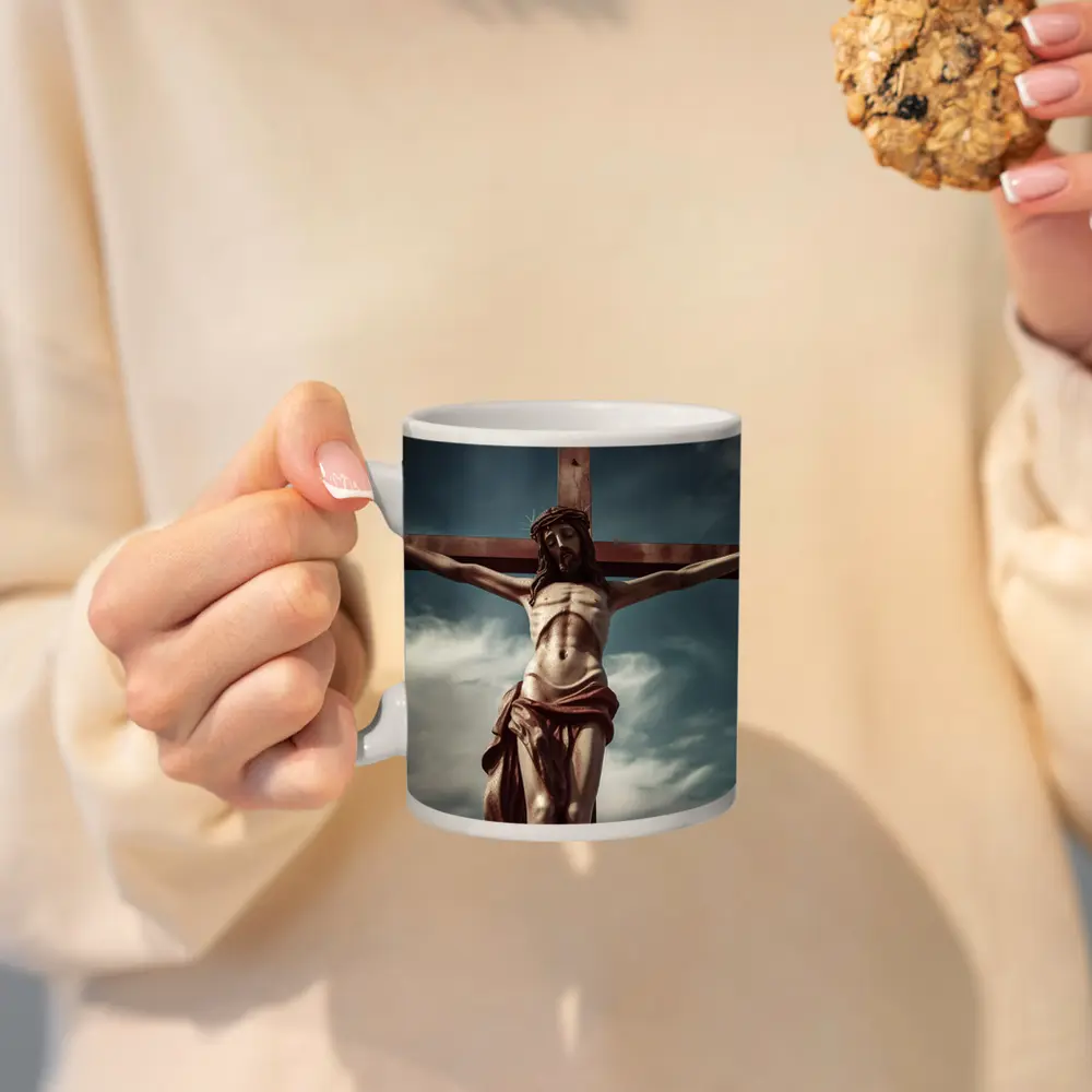Jesus Christ Crucifixion Statue Dramatic Sky – Mugs