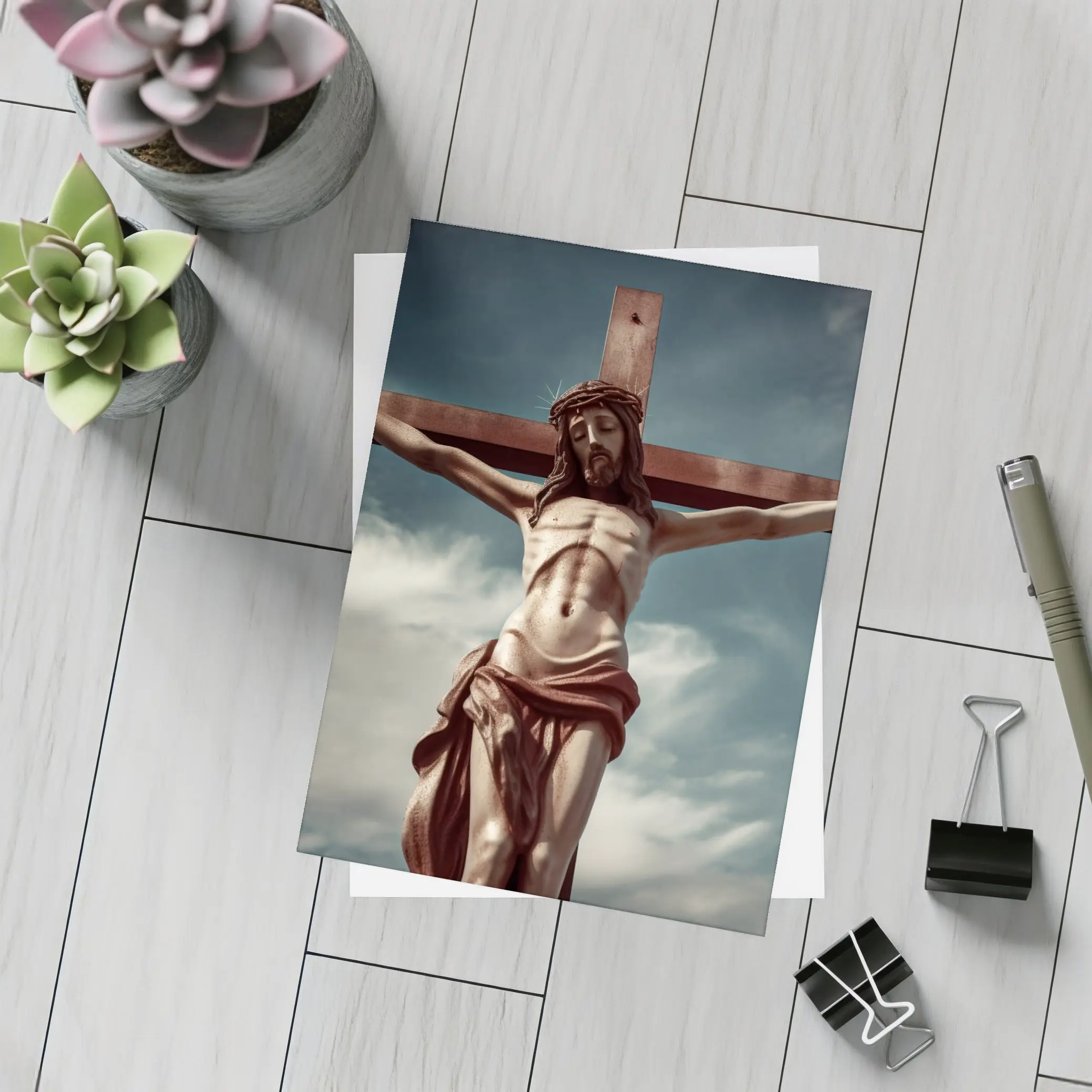 Jesus Christ Crucifixion Statue Dramatic Sky – Postcards