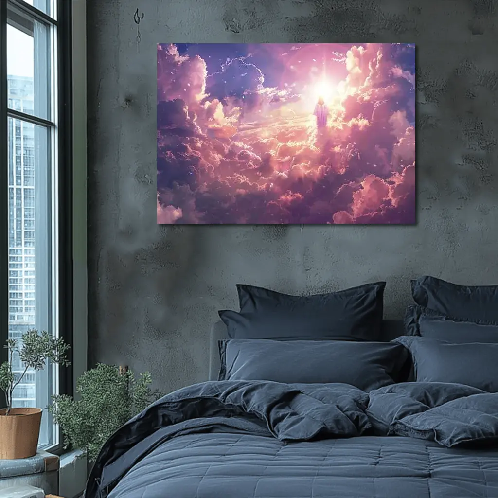 Jesus Walking Through Glowing Heavenly Clouds – Wall Art