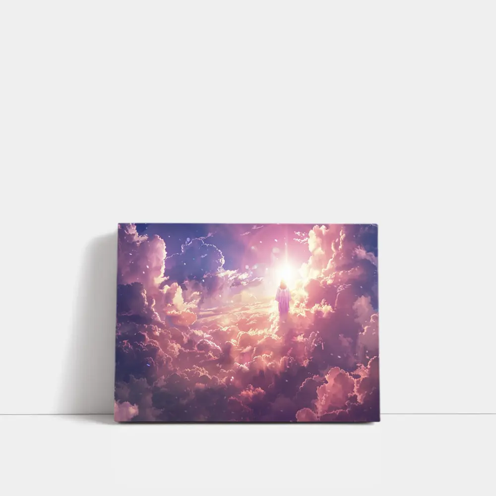 Jesus Walking Through Glowing Heavenly Clouds – Wall Art