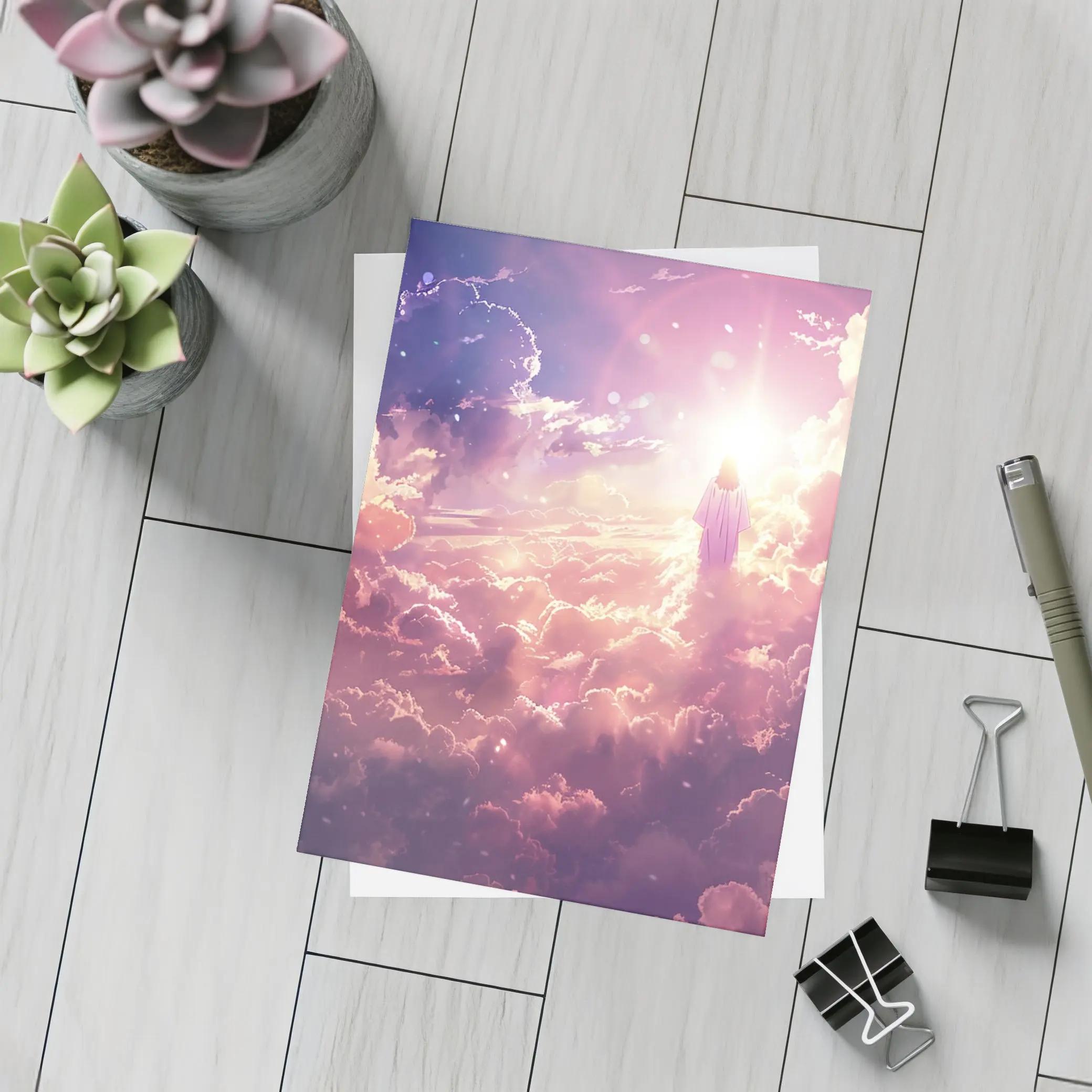 Jesus Walking Through Glowing Heavenly Clouds – Postcards