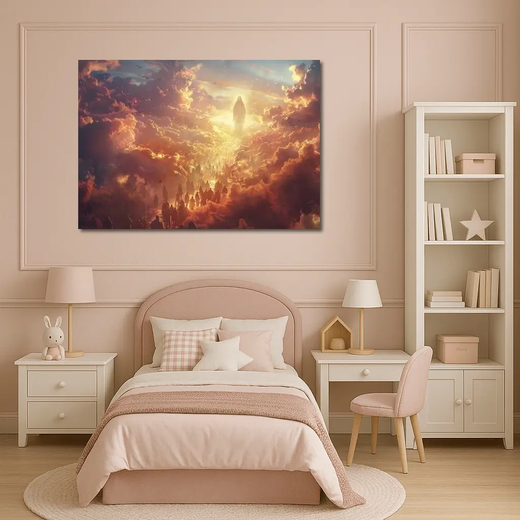 Jesus Christ Ascending Through Golden Heavenly Clouds – Wall Art