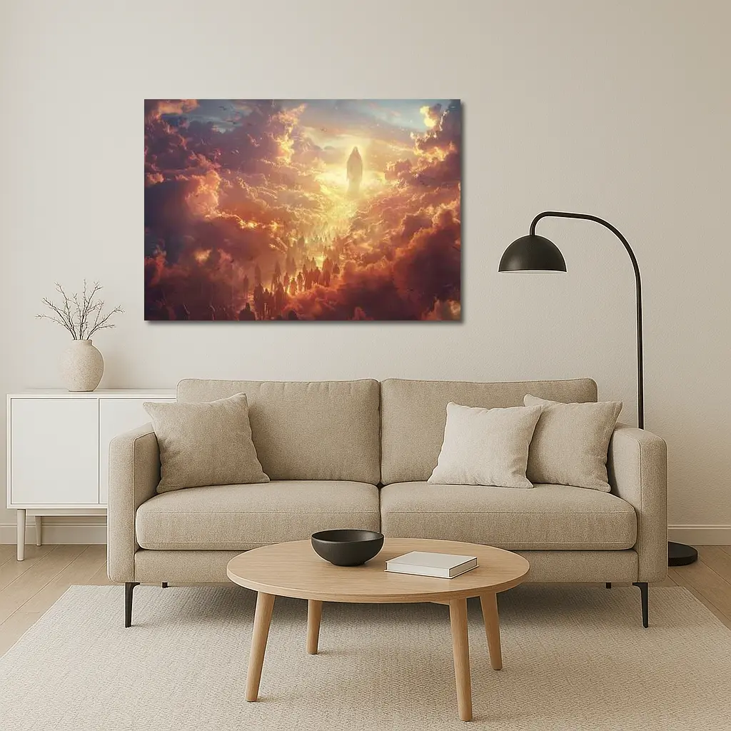 Jesus Christ Ascending Through Golden Heavenly Clouds – Wall Art