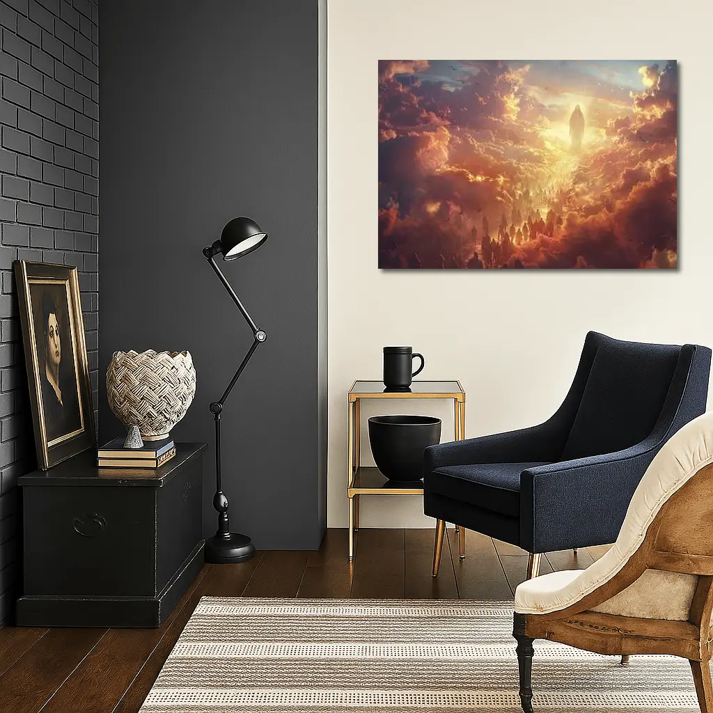 Jesus Christ Ascending Through Golden Heavenly Clouds – Wall Art