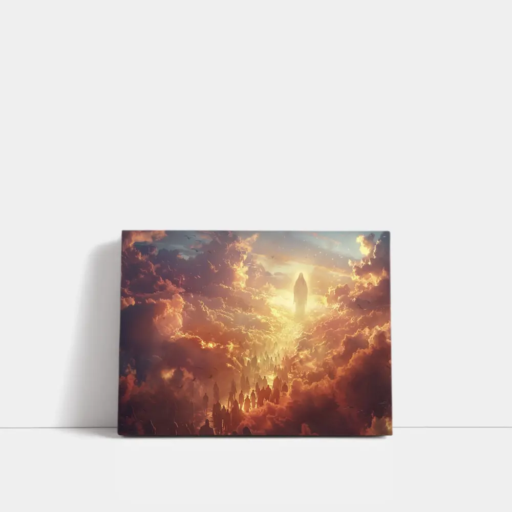 Jesus Christ Ascending Through Golden Heavenly Clouds – Wall Art