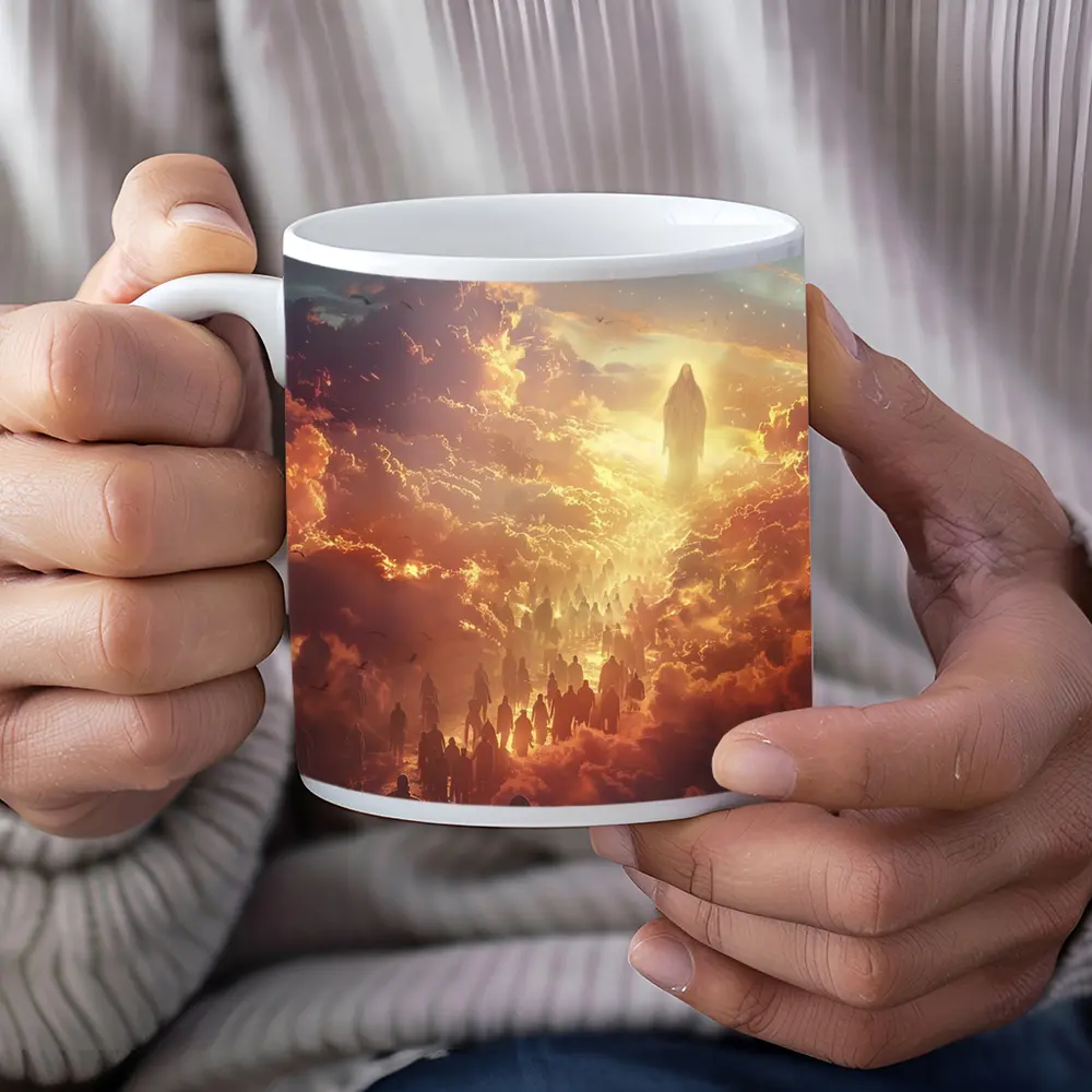 Jesus Christ Ascending Through Golden Heavenly Clouds – Mugs