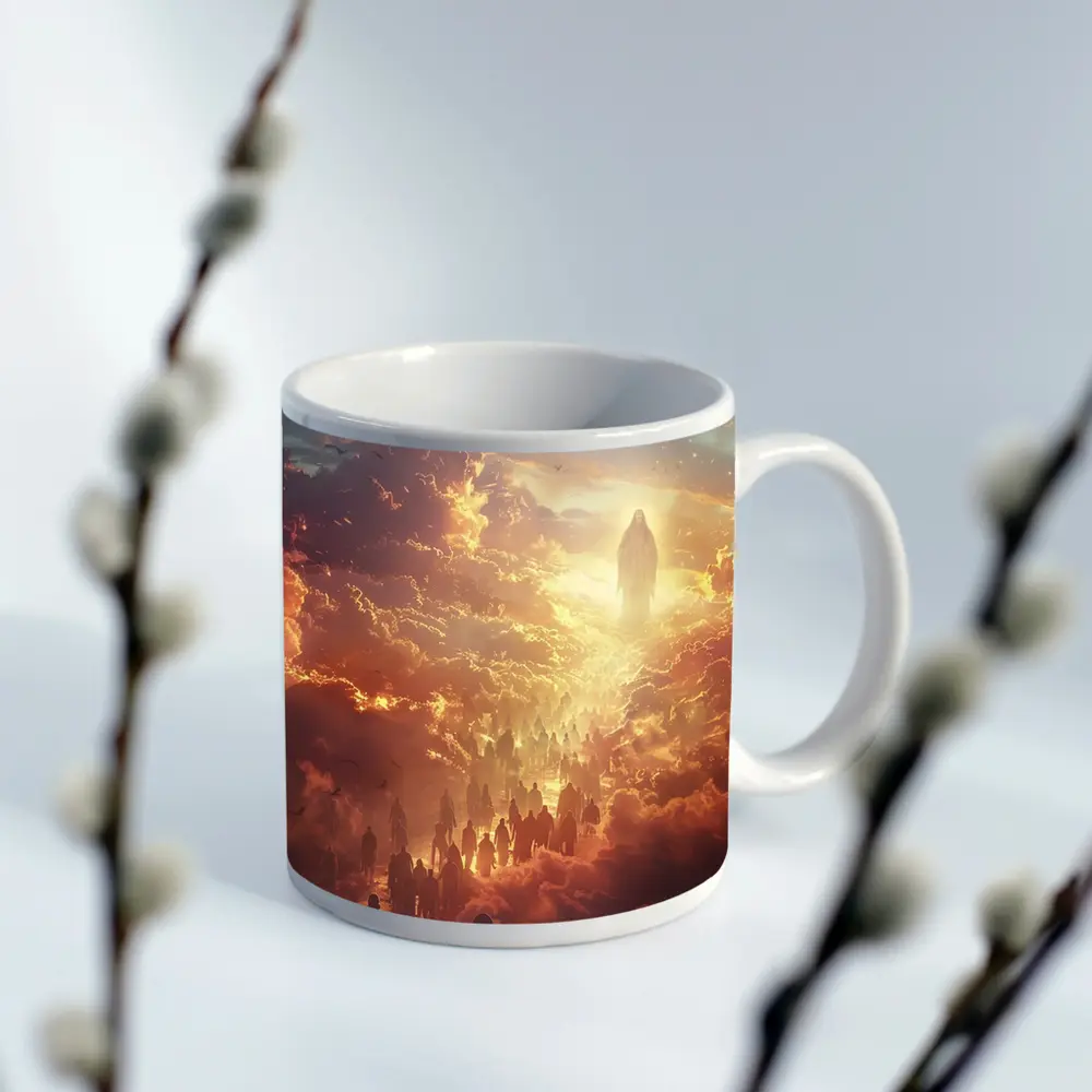 Jesus Christ Ascending Through Golden Heavenly Clouds – Mugs
