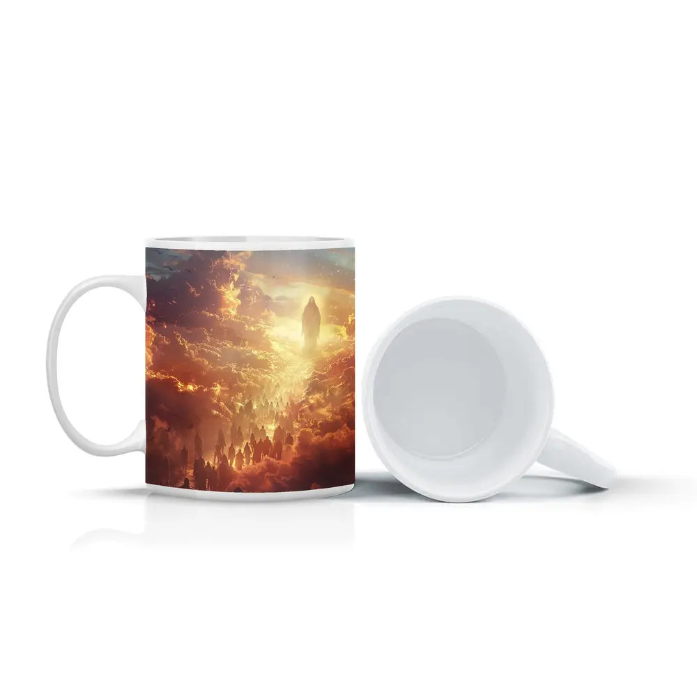 Jesus Christ Ascending Through Golden Heavenly Clouds – Mugs