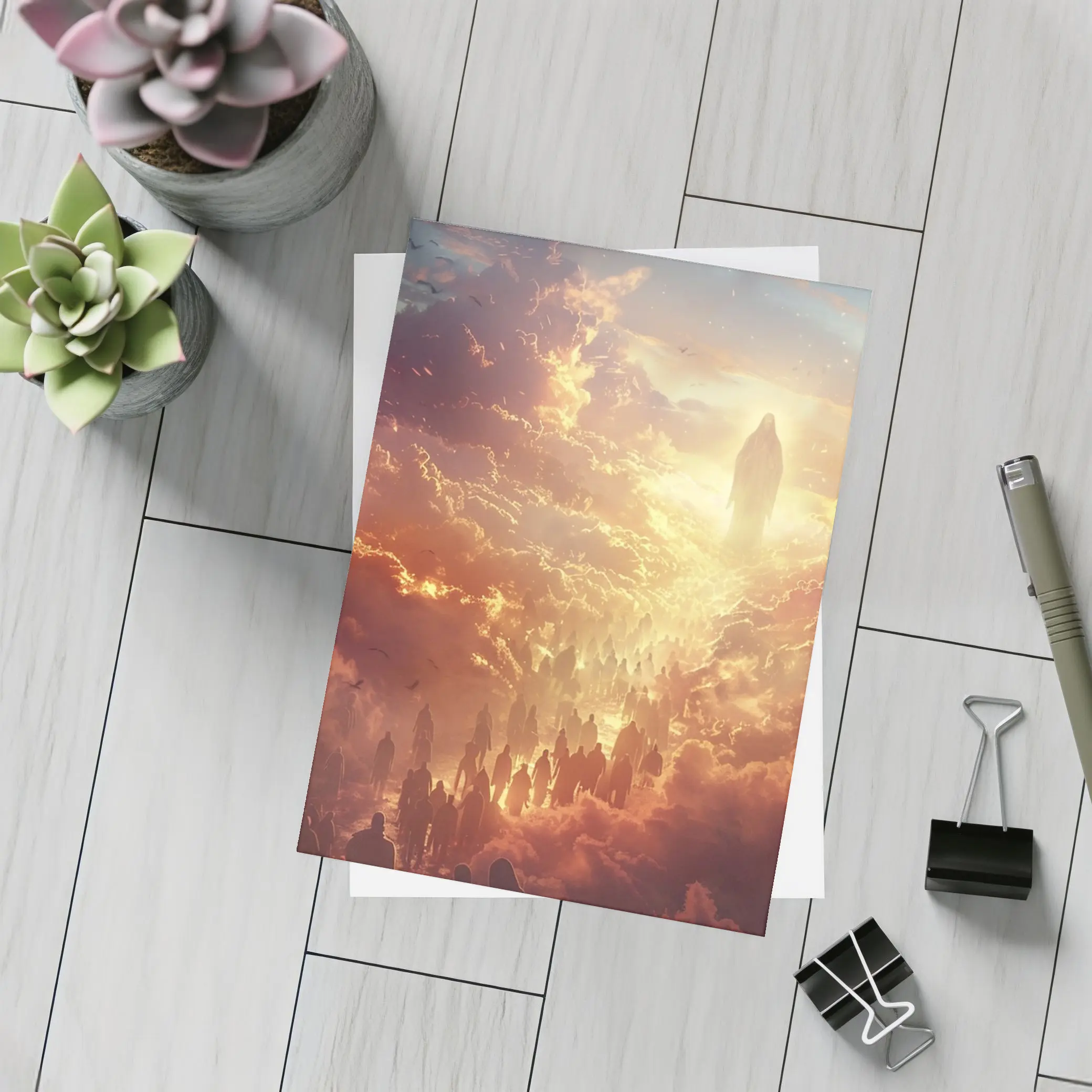 Jesus Christ Ascending Through Golden Heavenly Clouds – Postcards