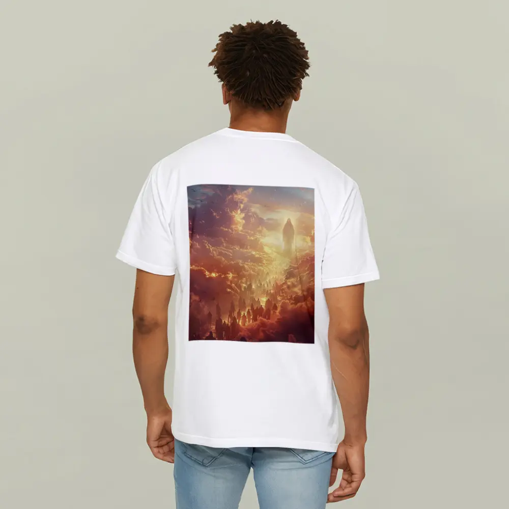 Jesus Christ Ascending Through Golden Heavenly Clouds – T-Shirts