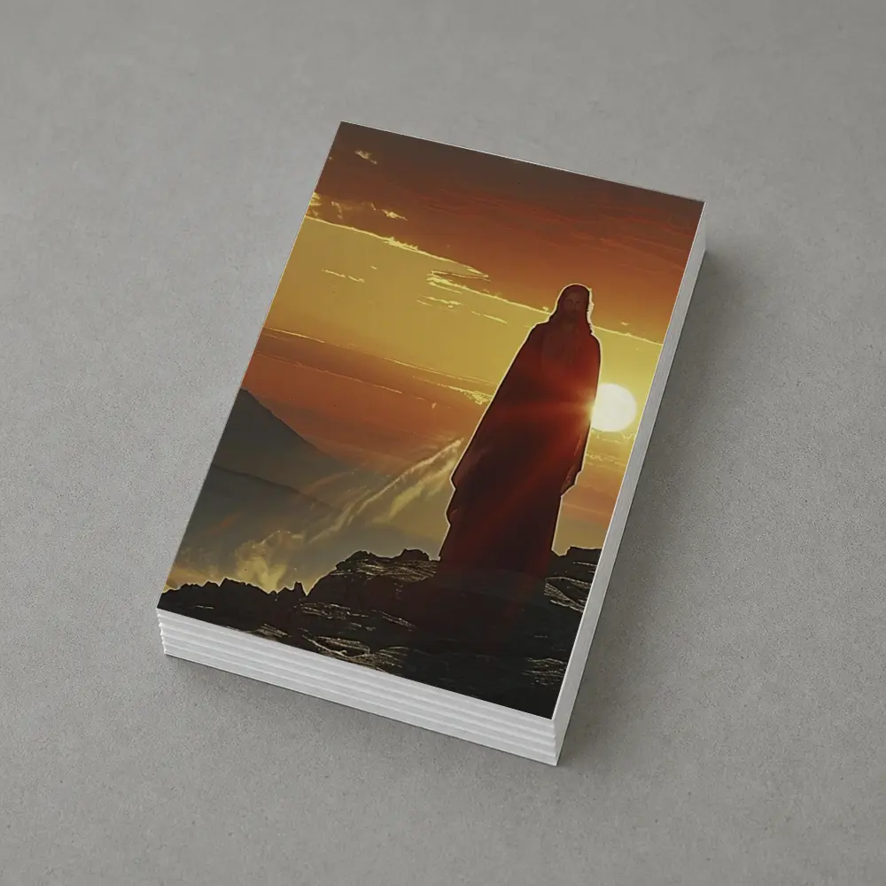Jesus Standing on Rocky Cliff at Sunset – Postcards