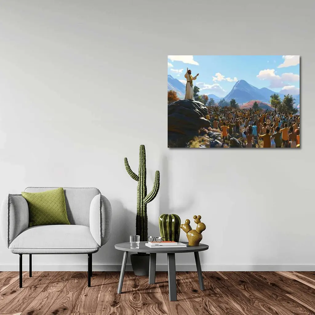 Jesus Preaching to Large Crowd Mountains – Wall Art