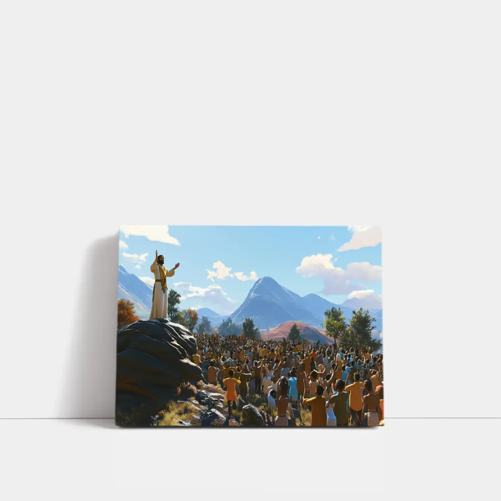 Jesus Preaching to Large Crowd Mountains – Wall Art