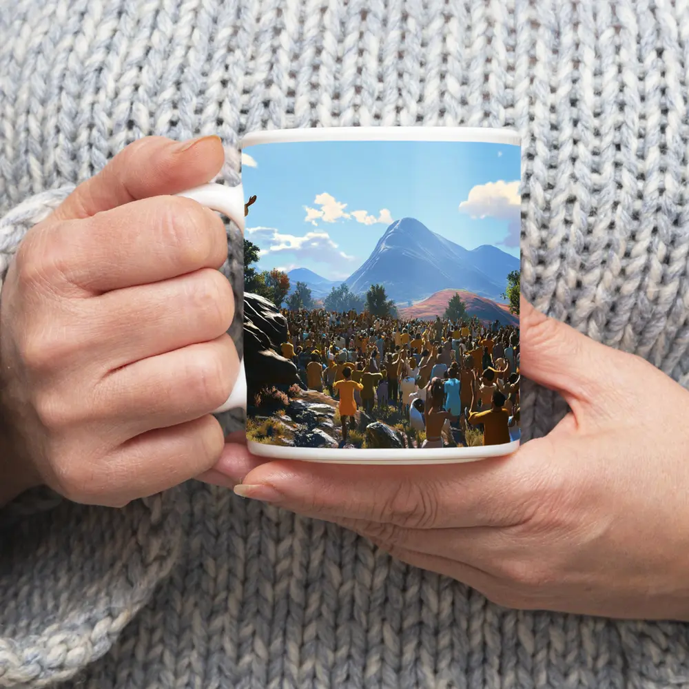 Jesus Preaching to Large Crowd Mountains – Mugs