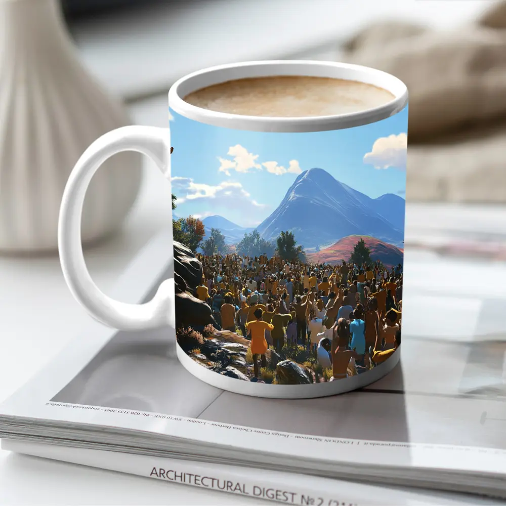 Jesus Preaching to Large Crowd Mountains – Mugs
