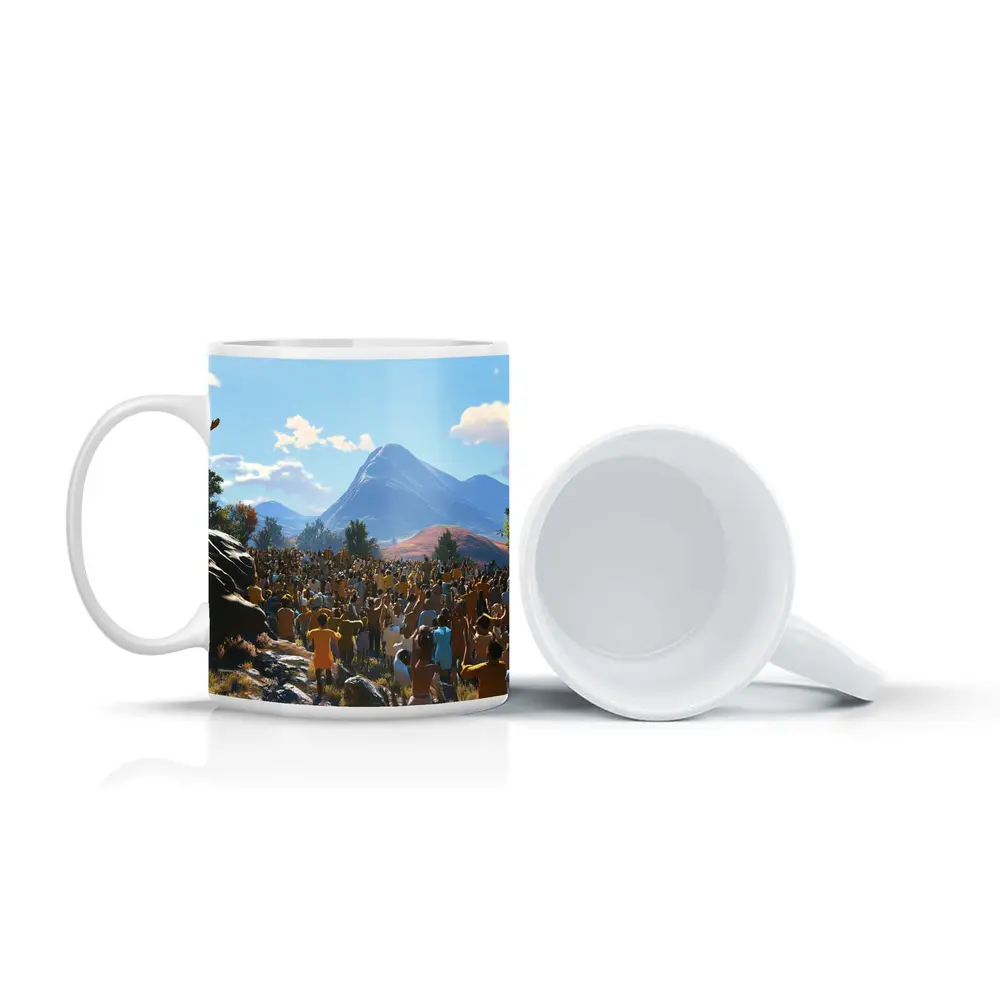 Jesus Preaching to Large Crowd Mountains – Mugs