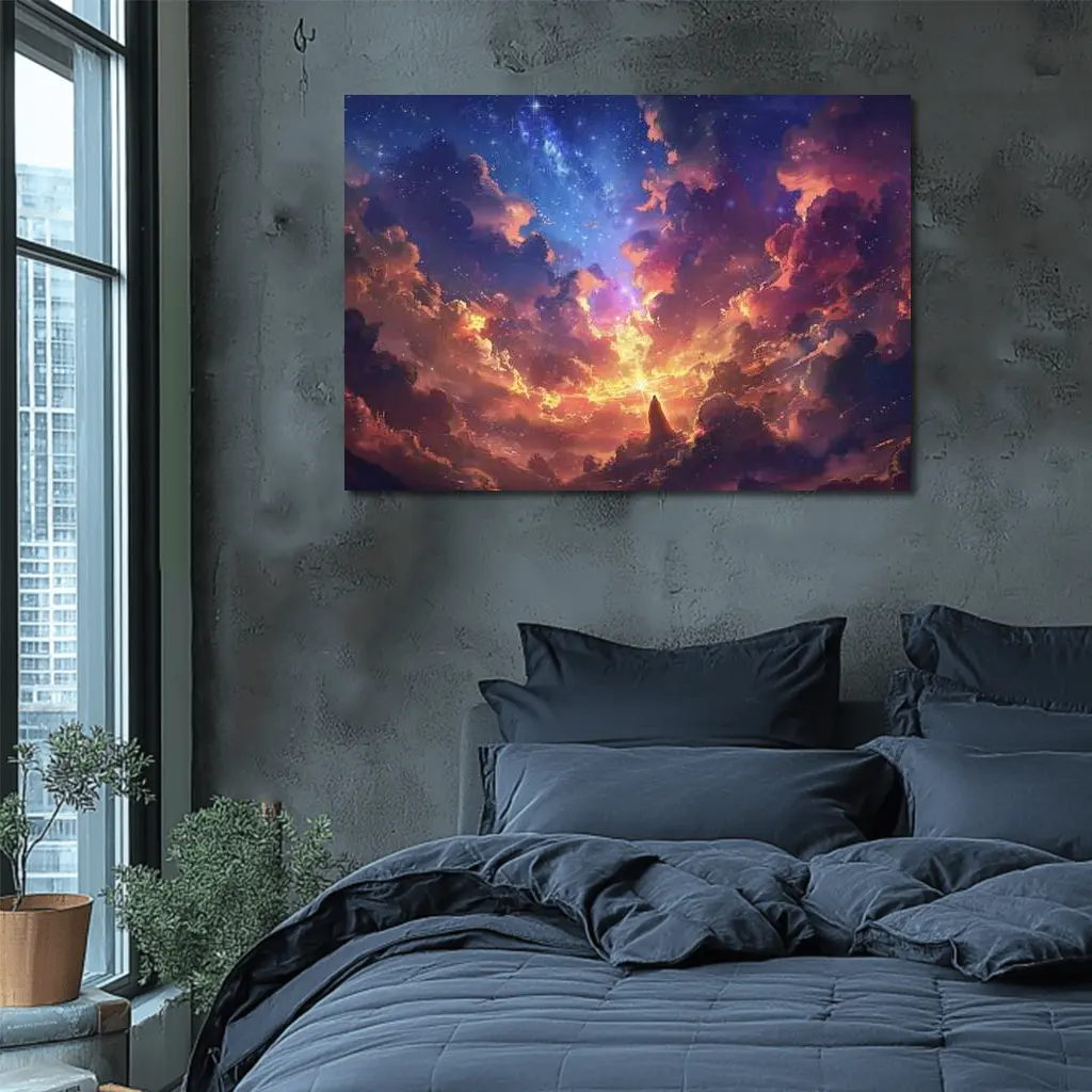 Anime Fantasy Sky Lone Figure Glowing Clouds – Wall Art