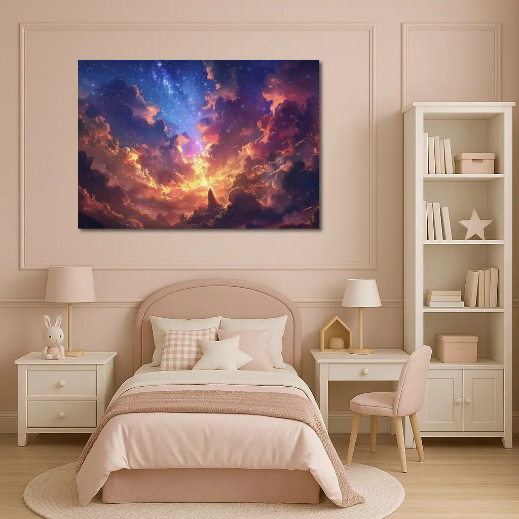 Anime Fantasy Sky Lone Figure Glowing Clouds – Wall Art