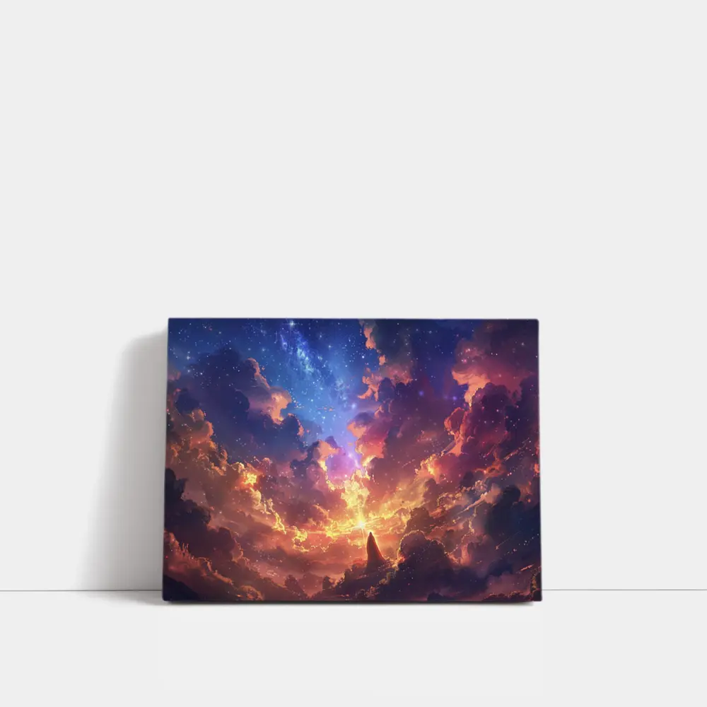 Anime Fantasy Sky Lone Figure Glowing Clouds – Wall Art