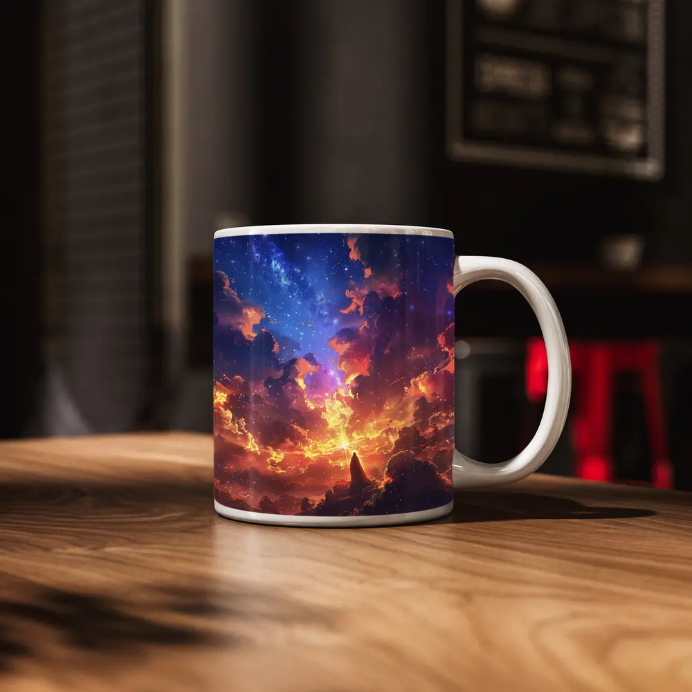 Anime Fantasy Sky Lone Figure Glowing Clouds – Mugs