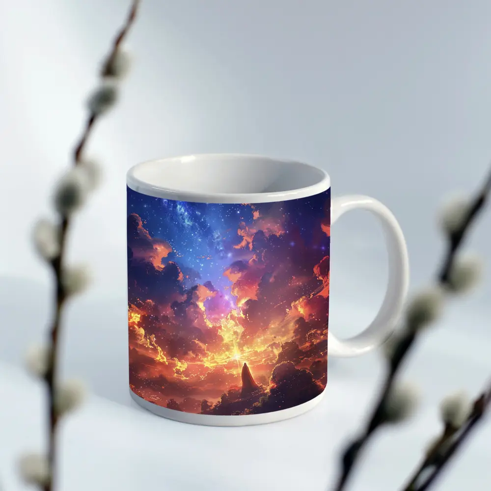 Anime Fantasy Sky Lone Figure Glowing Clouds – Mugs